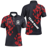 Maxcorners Black And Red Argyle Pattern Bowling Polo, Quarter Zip Shirts Custom Bowling Team Jerseys