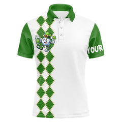 Maxcorners White and Green argyle pattern Mens Golf polo shirts Custom funny St. Patrick's day mens golf outfit LM1812