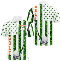 Maxcorners White, Green and Orange shamrock American Flag Mens Golf polo shirts Custom St Patrick golf outfi LM1812
