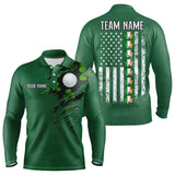 Maxcorners American Flag St Patrick Day Custom Men golf polo shirts, personalized golf jerseys for team | Green