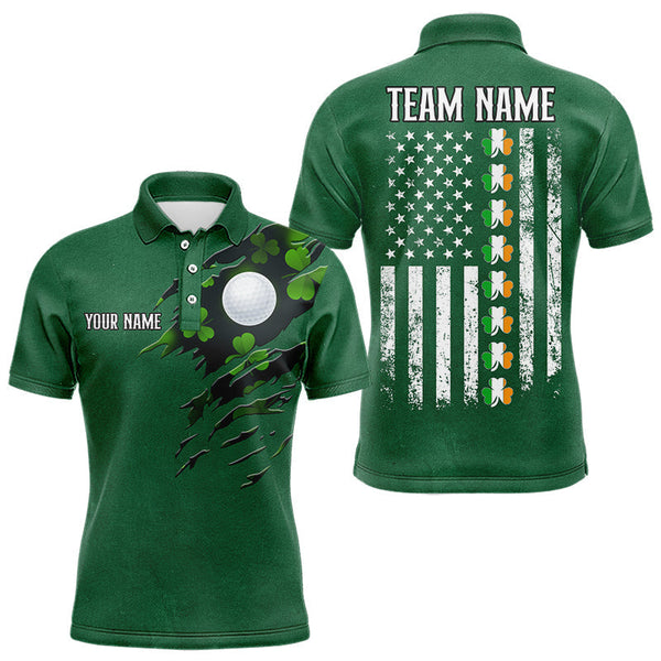 Maxcorners American Flag St Patrick Day Custom Men golf polo shirts, personalized golf jerseys for team | Green
