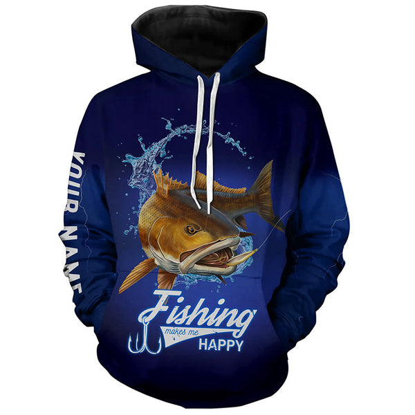 Maxcorners Customized Name 3D Shirts Fishing Makes Me Happy Redfish Puppy Drum Fishing