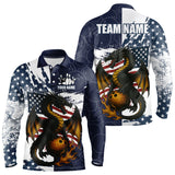 Maxcorners Red, White and Blue American Flag Dragon Bowling Shirts For Men Custom Patriotic Bowling Team Jerse LM2007