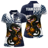 Maxcorners Red, White and Blue American Flag Dragon Bowling Shirts For Men Custom Patriotic Bowling Team Jerse LM2007