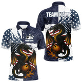 Maxcorners Red, White and Blue American Flag Dragon Bowling Shirts For Men Custom Patriotic Bowling Team Jerse LM2007