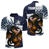 Maxcorners Red, White and Blue American Flag Dragon Bowling Shirts For Men Custom Patriotic Bowling Team Jerse LM2007
