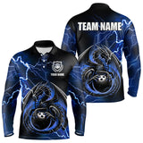 Maxcorners Personalized Black And Blue Thunder Lightning Dragon Bowling Shirts For Men, Bowling Team Uniform LM2007