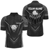 Maxcorners Bowling And Pins Black Hexagon Pattern Customized Name, Team Name 3D Polo Shirt