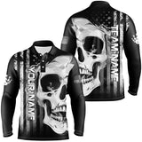 Maxcorners Bowling And Pins Skull American Flag Bowler Jerseys Customized Name, Team Name 3D Polo Shirt