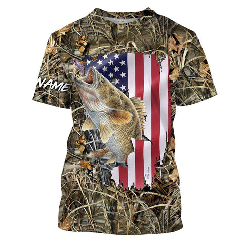 Maxcorners American Flag Walleye Fishing 3D Shirts Customize Name