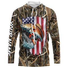 Maxcorners American flag Redfish fishing camo Customize Name long sleeves fishing shirt for men LM0501
