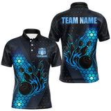 Maxcorners Black and Blue Flame Bowling Polo, 1/4 Zip Shirts for Men Custom Bowling Team Jersey Bowler Outfit LM2110