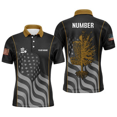 Maxcorners Orange black American flag Mens disc golf polo shirt custom name, number patriotic disc golf jersey MT0510