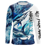 Maxcorners Marlin Fishing blue ocean sea wave camo Custom long sleeve performance fishing jerseys shirts MT2108