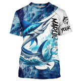 Maxcorners Marlin Fishing blue ocean sea wave camo Custom long sleeve performance fishing jerseys shirts MT2108