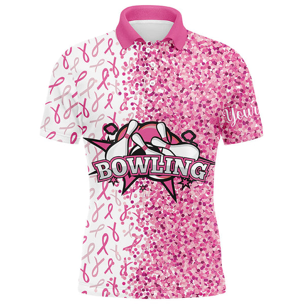 Maxcorners Bowling Ball And Pins Pink Glitter Ribbon PatternCustomized Name, Team Name 3D Shirt