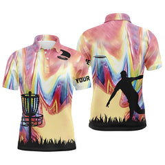 Maxcorners Mens disc golf polo shirts with colorful tie dye background disc golf basket custom disc golf jerseys MT0510