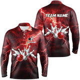 Maxcorners bowling shirts Custom red lightning thunder Bowling Team Jersey, gift for team Bowlers