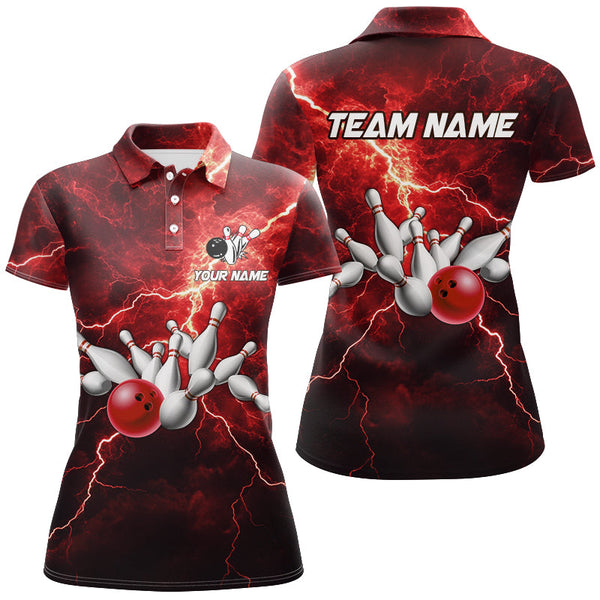 Maxcorners bowling shirts Custom red lightning thunder Bowling Team Jersey, gift for team Bowlers