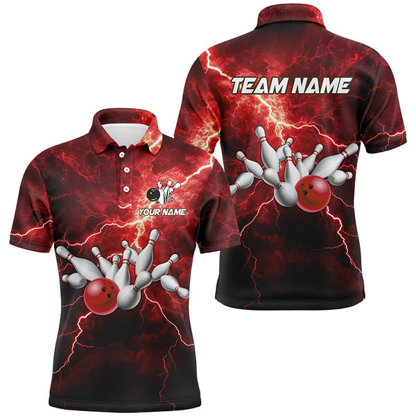 Maxcorners bowling shirts Custom red lightning thunder Bowling Team Jersey, gift for team Bowlers