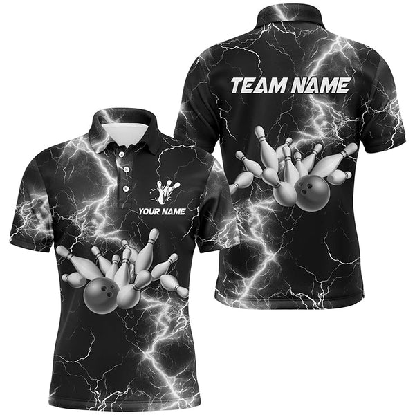 Maxcorners bowling shirts Custom black and white lightning thunder Bowling Team Jersey, gift for team Bowler