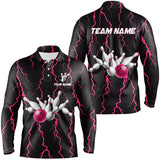 Maxcorners bowling shirts Custom black and pink lightning thunder Bowling Team Jersey, gift for team Bowler