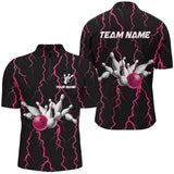 Maxcorners bowling shirts Custom black and pink lightning thunder Bowling Team Jersey, gift for team Bowler