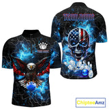 Maxcorners Blue Thunder Lightning American Flag Eagle Skull Mens Bowling Shirts Custom Bowling Team Jersey LM2509