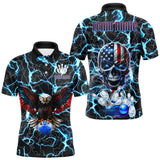 Maxcorners American Flag Eagle Skull Blue Lightning Thunder Mens Bowling Shirts Custom Bowling Team Jersey LM2509