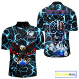 Maxcorners American Flag Eagle Skull Blue Lightning Thunder Mens Bowling Shirts Custom Bowling Team Jersey LM2509