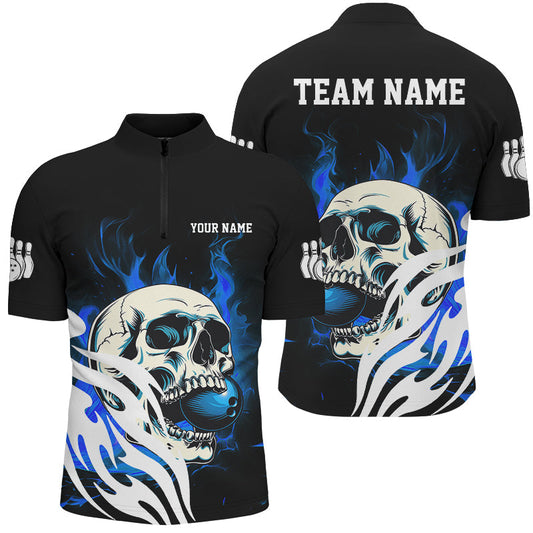Maxcorners Black And Blue Skull  Bowling Jersey Multicolor Option Customized Name, Team Name 3D Shirt