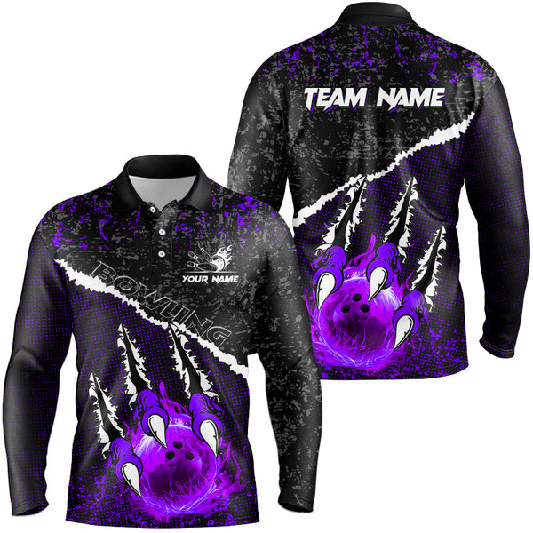 Maxcorners Purple Flame Bowling Ball Black Camo Bowling Shirts Custom Team Bowling League Jerseys