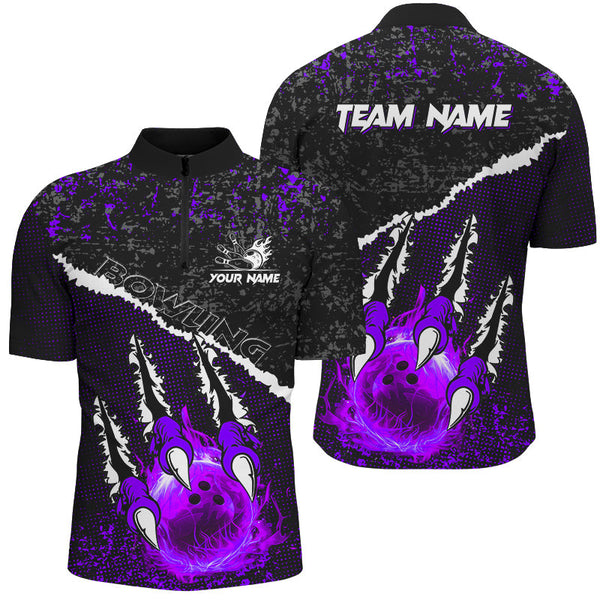 Maxcorners Purple Flame Bowling Ball Black Camo Bowling Shirts Custom Team Bowling League Jerseys