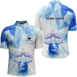 Maxcorners Blue And White Bowling Ball And Pins Bowling Shirts Custom Team Bowling League Jerseys