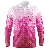 Maxcorners Mens golf polos shirts custom name Pink pattern golf apparel, cool polo shirts for mens