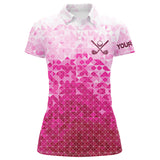 Maxcorners Womens golf polos shirts custom name Pink pattern golf apparel, cool polo shirts for ladies