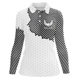 Maxcorners White golf ball pattern metal Womens golf polos shirts custom cool polo shirts for ladies