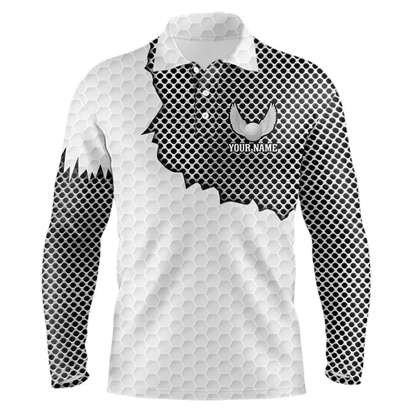 Maxcorners White golf ball pattern metal Mens golf polos shirts custom cool polo shirts for men, golfing gifts