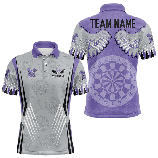 Maxcorners Dart Board Wings Camo Custom Team Dart Polo, Quarter Zip Shirt For Men, Mens Dart Jersey | Purple