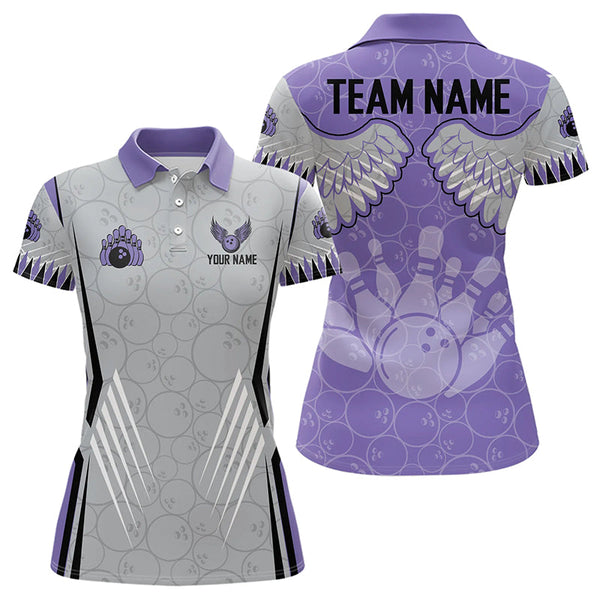 Maxcorners Personalized Bowling Polo, Quarter Zip Shirt For Men Custom Bowling Wings Pattern Team Bowler Jerseys
