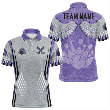 Maxcorners Personalized Bowling Polo, Quarter Zip Shirt For Men Custom Bowling Wings Pattern Team Bowler Jerseys