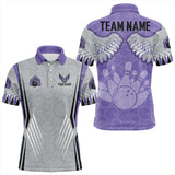 Maxcorners Personalized Bowling Polo, Quarter Zip Shirt For Men Custom Bowling Wings Pattern Team Bowler Jerseys
