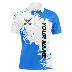 Maxcorners Blue and White Mens Golf polo shirts Custom team golf outfit, Personalized golf attire for men