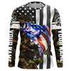 Maxcorners Bass Fishing American Flag black camo Customize UV protection long sleeves fishing shirt for men LM0201