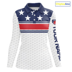 Maxcorners Red, White and Blue American Flag Mens golf polo shirts custom patriotic golf attire for mensMT0306