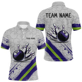 Maxcorners Purple and Green Bowling Camo Polo, 1/4 Zip Shirt for Men Custom Team bowling jersey gift for bowlers LM1625