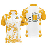 Maxcorners Golf Beer White Yellow Pattern Customized Name 3D Polo Shirt Unisex