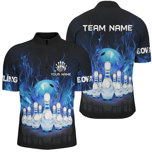 Maxcorners Blue Flame Bowling Jersey Multicolor Option Customized Name, Team Name 3D Shirt