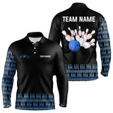 Maxcorners Black And Blue Camo Bowling Polo, 1/4 Zip Shirts Custom Team Bowling Jerseys, Gift For Bowlers