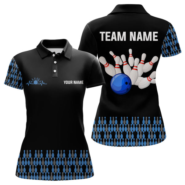 Maxcorners Black And Blue Camo Bowling Polo, 1/4 Zip Shirts Custom Team Bowling Jerseys, Gift For Bowlers